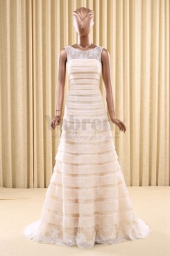 Champagne A-Line Tiered Sweep Train Wedding dresses wd-002