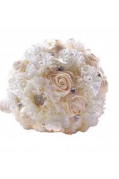 Champagne and Ivory Artificial wedding bouquets for bride with Bead string