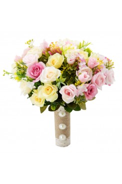 Champagne and pink Artificial Flowers Rose for Bridesmaid Bouquet