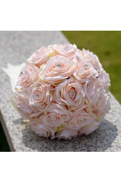 Champagne Artificial Flowers Rose for Bride Bouquet with Crystal