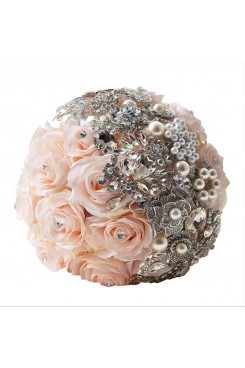 Champagne wedding bouquets for bride and bridesmaids with pearls and Crystal