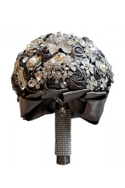 Charcoal Elegant bride bouquets for Cathedral Wedding with Pearls Glass Drill and Crystal