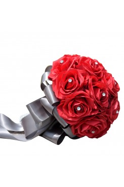 Charcoal Ribbon Red Artificial Flowers Rose for Bride Bouquet with Crystal
