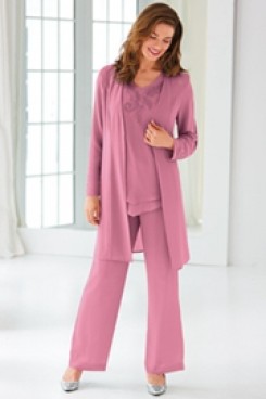 Classic Mother of the bride pantsuit Beaded Chiffon Trouser set Pearl Pink mps-098