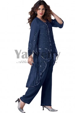 Dark Navy Hand beading Mother of the bride pants suit women's outfit mps-069