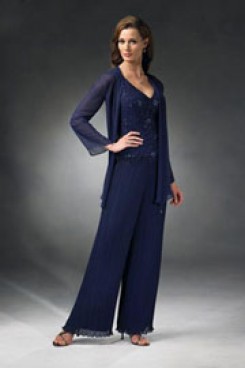 Dark Blue mother of the bride pantsuits Hot Sale 3 Piece outfits mps-257