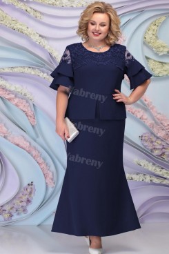Dark Navy Ankle-Length Plus Size Mother of the bride Dresses mps-454-1