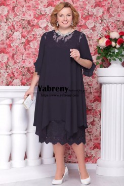 Plus size Dark navy chiffon Mother of the bride dress mps-248