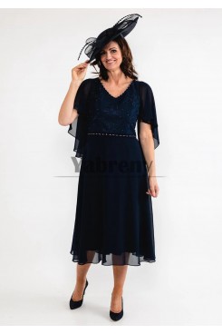 Dark Navy Chiffon Mother Of The Bride Dresses, Beading Lace Women Dress mps-802