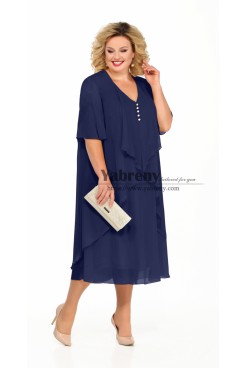 Dark Navy Plus Size Chiffon Mid-Calf Loose Mother of the Bride Dresses mps-569-1