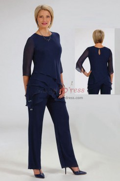 Dark Navy two Piece Mother of the bride Pant Suits Dresses with Elastic Waist Women's pants Outfit mps-445