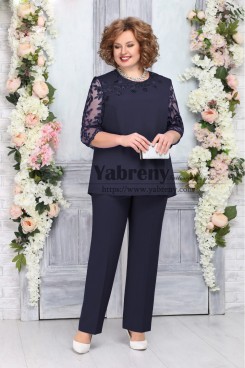 Dark Navy Women's 2PC Trousers Outfits Mother of the Bride Pant suits, Plus Size Women's Outfits mps-524-1