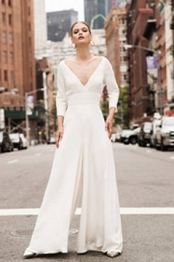 Deep V-neck Bridal Jumpsuit Modern Wedding Culottes so-112