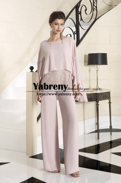 Elegant Mother of the Bride Pant Suits, Pantalon Special Occasion Wide Trousers Outfit with Chiffon Cape mps-638