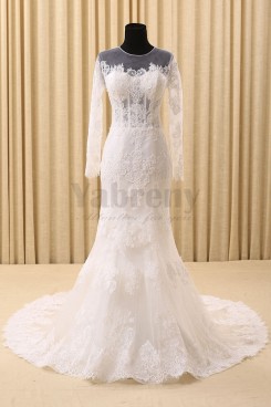 Elegant Sheath Long Sleeves Tailed Wedding Dresses With  Appliques wd-031