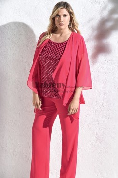 Embellished 3 Piece Chiffon Pant Suits Mother of the Bride Wedding Guests Trouser Women Outfit mps-742