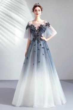 Empire A-line Evening Dresses Gradient Dark Blue Prom Dresses TSJY-108