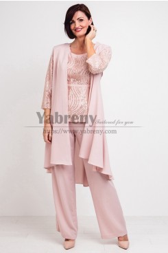 Exquisite Hand beading Mother of the bride Pants suit With Jacket Pink Women's outfit mps-490-2