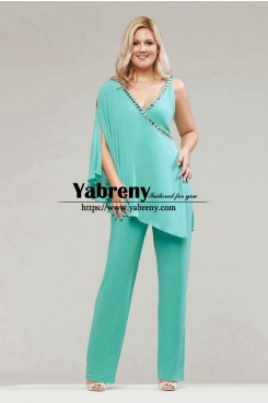 Glamorous Asymmetric Cape Mother of the Bride Pant Suits Aqau Women Outfit for Wedding Guest mps-705