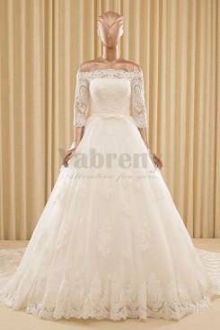 Glamorous Ivory Lace Off-the-shoulder Tailed Wedding dresses wd-009