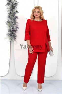 Glamorous Two Piece Sets Red Plus Size Mother Of The Bride Pant Suits mps-787-4