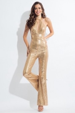 Gold Sequins Cocktail Jumpsuit dresses Sexy Party pants wear so-170