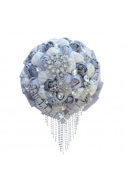 Gorgeous Gray and ivory Artificial Flowers for bride and Bridesmaid Bouquet with Glass drill