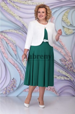 Gorgeous Two Piece Sets Mid-Calf Plus Size Green Women's Dresses With Ivory Coat mps-784-5