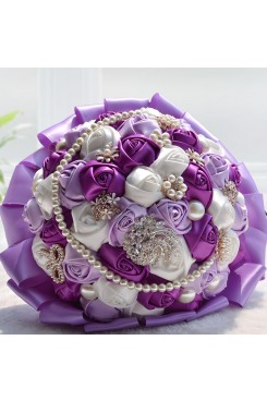 Grape and Fuchsia and ivory Artificial wedding bouquets with beads and Glass Drill