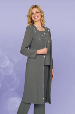 Charcoal  3PC Mother's Formal Wear outfit chiffo pant suits mps-198