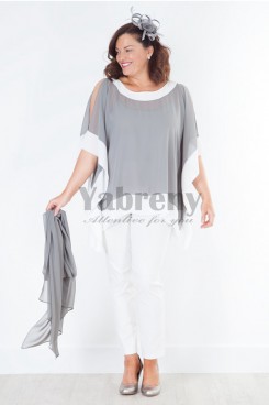 Gray top withe pants Mother of the bride outfits Women's pantsuits mps-044
