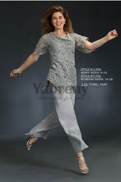 Gray Venice lace pants suit for Mother of the bride dresses trousers set two pieces mps-060