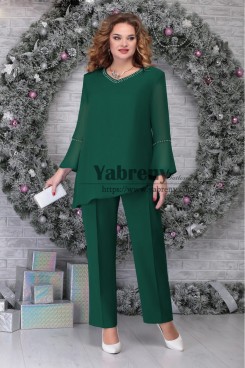Green Chiffon Pant suits Mother of the Bride Trousers Custom-Made, Women's Outfit mps-523-4