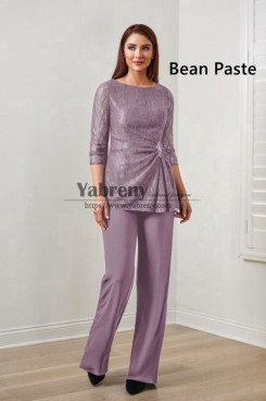 Bean Paste Lace Mother of the Bride Pant Suits, 2 Piece Spring Women's  Outfits mps-751-3