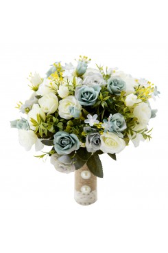 Ivory and Green folwers Bridesmaid holding flowers with green leaves