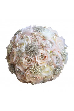 Ivory and pink wedding bouquets for bride with Hand Beading pearls