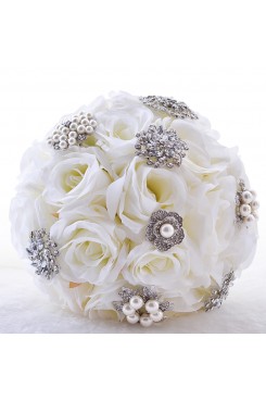 Ivory Artificial Flowers Rose for Bridesmaid Bouquet with Glass Drill