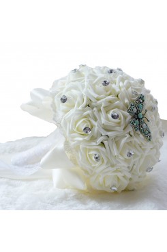 Ivory Artificial Flowers Rose for Bride with Dragonfly and Crystal