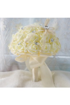 Ivory Simulation Rose Wedding Bouquet flowers with Glass Drill