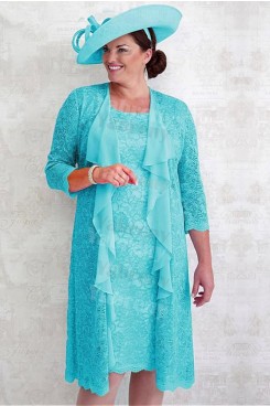 Jade Blue Lace 2PC Mother of the bride dress  Plus size women's outfit mps-348