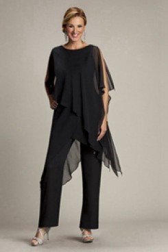 Black Beach Loose Chiffon mother of the bridal dress pants suits mps-193