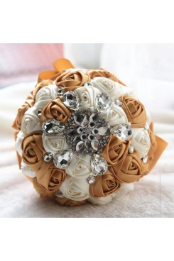 Khaki and Ivory Crystal Informal Artificial Flowers Rose for bride holding flowers