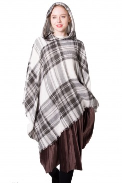 Ladies Hooded Cape Plaid Poncho Fall Winter Wrap for Women Free Shipping