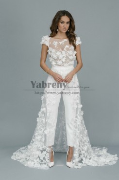 lovely Overlay Bridal Jumpsuit Little White Dresses,Combinaisons De Mariée so-307