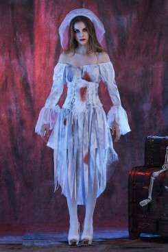 Mengjie Holloween Costumes Horror Role-Playing Ghost Bride Female Zombie Game Uniform Costume