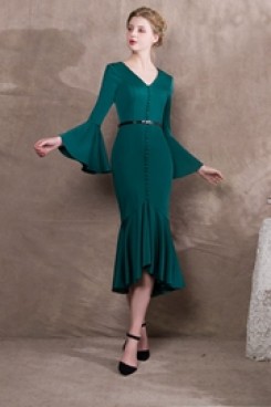 2020 Fashion Mid-Calf Hunter green Prom dresses so-022