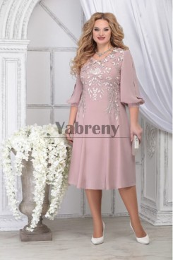 Modern Pearl Pink Chiffon Half Sleeves Mid-Calf Women's Dresses mps-777-2