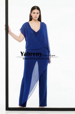 Modern Royal Blue Mother of the Bride Jumpsuits Asymmetric Long Tunic Women outfit for Wedding mps-676