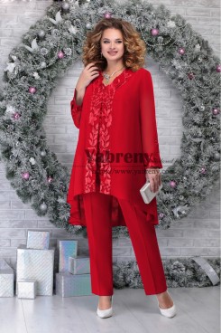 New Arrival Red Mother of the Bride Pant suits  With Jacket 3PC Trousers Set,Trajes de mujer mps-519-2