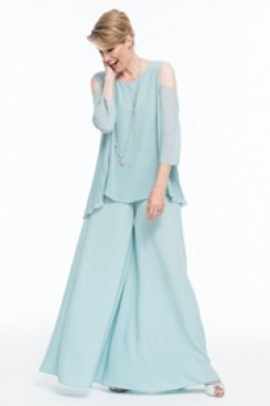 New style Mother of the bride pant suit dress  Aqua Chiffon Trouser outfits mps-090